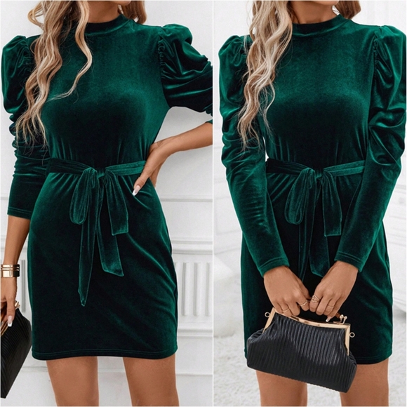 Pine Velvet Luxe Mini Dress - Picture 1 of 10
